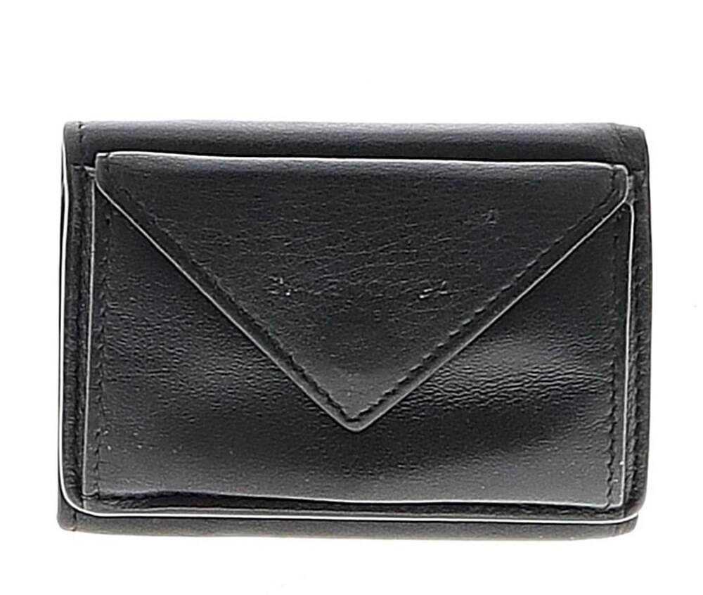 Balenciaga Paper Mini Trifold Wallet Black Leather